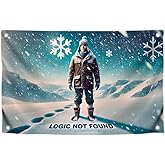 3x5 Feet Cool Single Sided Flag with 4 Brass Grommets "Logic Not Found" - Contemporary Meme Poster for College Dorm Room Decor or Gaming Setup - Funny Wall Polyester Banners for Backyard Decoration