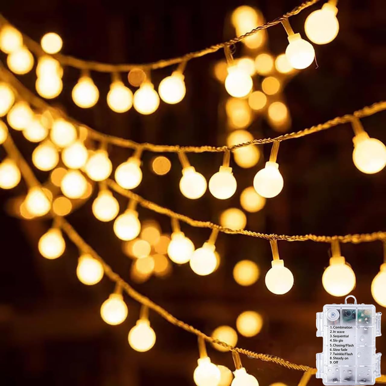 FPEAOB Globe String Lights Battery Powered 80 LED 10M Warm White Fairy String Light Waterproof Decoration for Bedroom Christmas Xmas Tree Wedding Garden Party