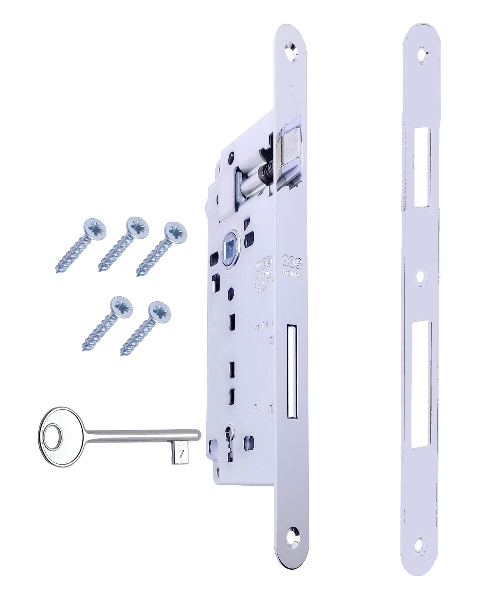 Lock for Interior Door AGB series PATENT GRANDE. (Fr. 18x238, In. 90, En. 50, Qu. 8., KEY CATENACCIO, NICKELATE)