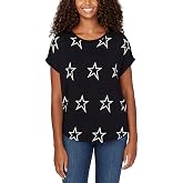 Buffalo Women's Top Size XL Printed Stars Short Sleeve Crewneck T-Shirt Black
