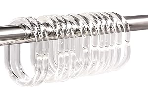 Qulable 24 pcs Shower Curtain Rings Plastic Curtain C Rings Hook Hanger Bath Drape Loop Clip Glide Bathroom Shower Window Rod