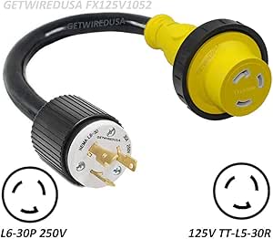 L6-30P 3-Pin Male 220/250V Plug To TT-L5-30R 110/125V 3Prong RV Camper