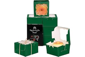 Bakepacker 4x4x2.5" Deep Green Bakery Box with Window 30pcs Macaron Boxes Small Donut Pastry Boxes for Party Mini Cookie Boxe