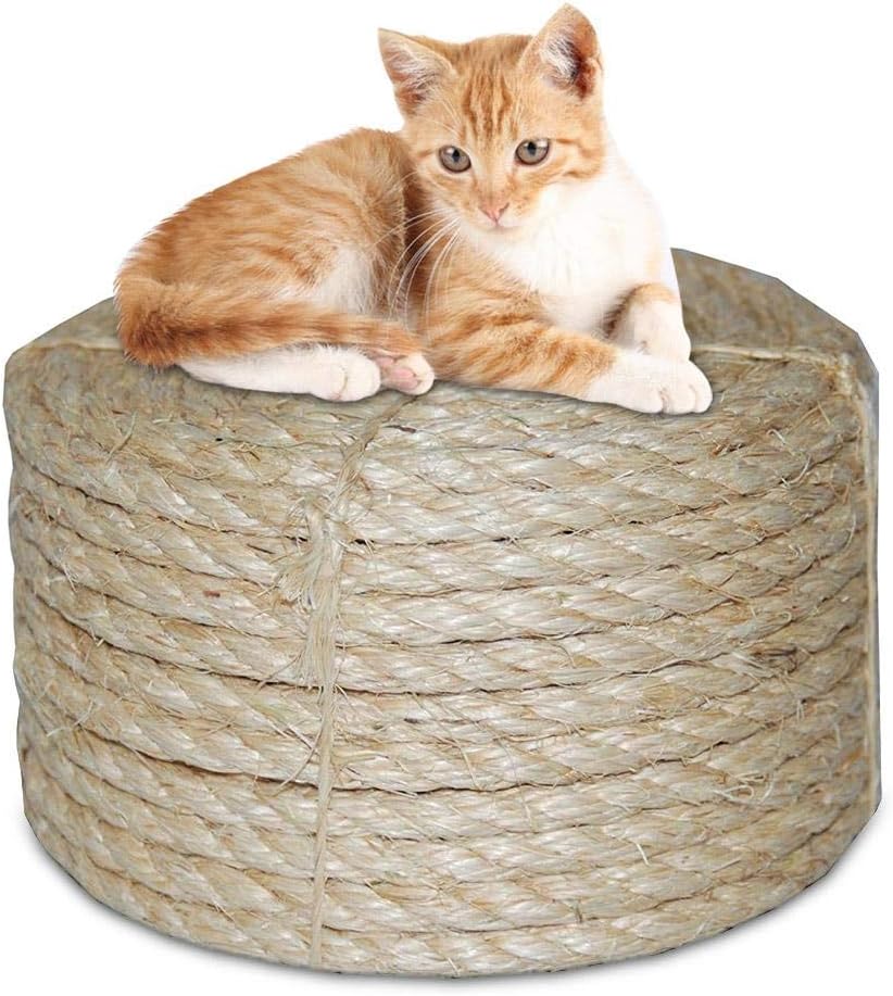 AUOKER 100% Natural Sisal Fiber Rope 1/4-Inch (6mm) Diameter X 65-Feet (20 M), Cat Scratching Post Sisal Rope, All Types Of Weather Resistant - Indoor/Outdoor Usage, Decor, DIY Project