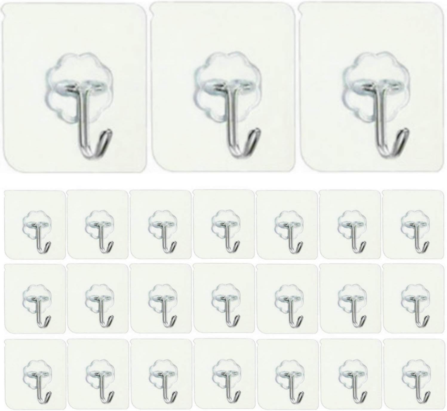Wall Hooks 24 Pack 22lb(Max) Transparent Seamless Hooks, Waterproof and Oilproof, Heavy Duty Self Adhesive Hooks for Kitchens, Bathroom, Office: Kitchen & Dining