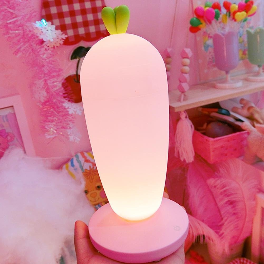 Luminous Radish Led Night Light Bedside Table Lamps Portable Silicone Multi-Color Night Light USB Charging Bedroom Lights Creative Strange Lovely Mini Feeding Lamp (Multi-Color) , Pink