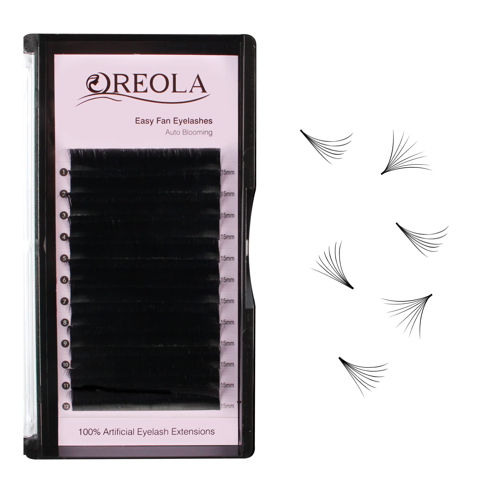 Oreola Easy Fan Lashes Volume 1 Second Fast Fan Eye Lash Extensions C Curl Blooming Eyelash Extensions 15mm Simple Training Eyelashes for DIY — image 1