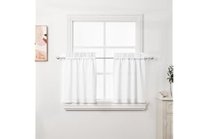 ZWARMY 2Pcs 24inch White Kitchen Tier Curtains for Windows,Semi Light Filtering Curtains for Bedroom,Living Room,Basement,Bathroom,Window Treatments (30" W x 24" L)