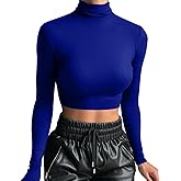 LCNBA Women's Long Sleeve Crop Top Turtleneck Sexy Basic Cropped Tops Shirt