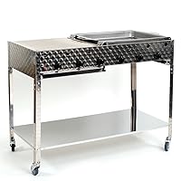  LAG Standbräter silber XL Edelstahl Roast Station Balkon Garten 6-flammig 4+2 Gas Brenner ✔ Lenkrollen mit Bremse ✔ eckig ✔ rollbar ✔ Grillen mit Gas ✔ mit Rädern 