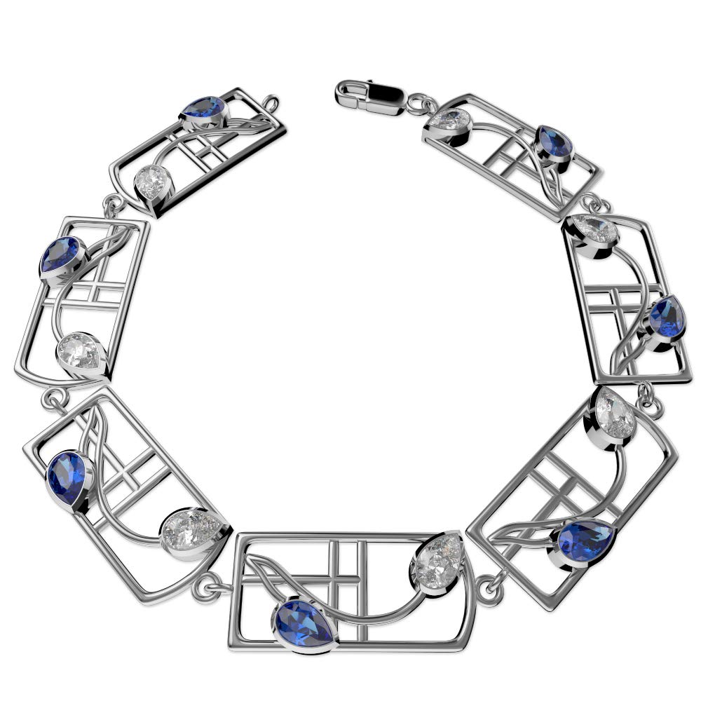 Cairn 925 Sterling silver Charles Rennie Mackintosh bracelet for women. Jewellery gift box included. Saltire. 604b