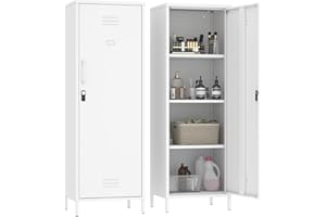 Steehoom Locker Cabinet, 59.06" H White Metal Locker Storage Cabinet for Employees with Locking Door and 2 Shelves Kids Locker Tool File Cabinets for Bedroom, Home Office, Garage, Bathroom