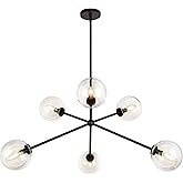 Alora Mood Cassia 40" Chandelier | Matte Black Finish | Clear Glass Shades | Mid-Century Modern Decorative Ceiling Light | Ma