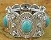 SunIfSnow Retro Silver Carved Oval Turquoise Six Rhinestone Wide Bracelet