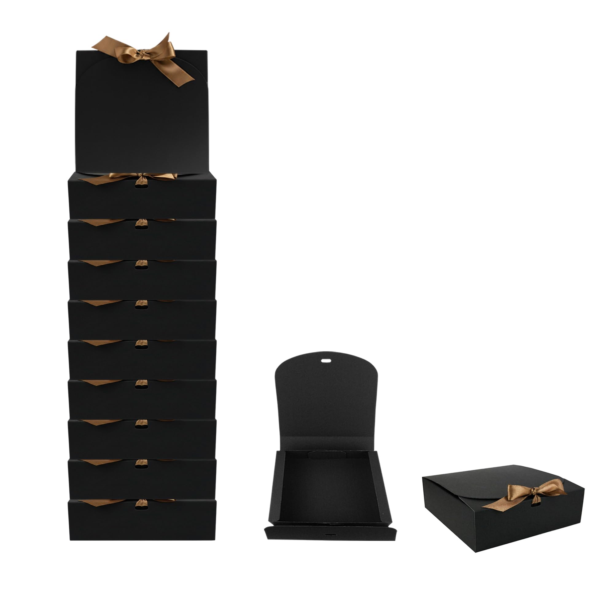 Emartbuy Black Gift Box with Brown Ribbon – Pack of 12 – Size 3 (24 x 19.5 x 7 cm) – Ideal for Gift Packaging, Hampers, Events, Small Business