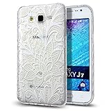 Galaxy J7 Case,NSSTAR Scratch-Proof Ultra Thin Crystal Clear Rubber Gel Transparent TPU Soft Silicone Bumper Case with Shockproof Protective Case for Samsung Galaxy J7 SM-J700 (2015),White Lace Flower
