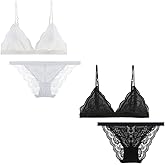 Peachat Lace Bralettes for Women Floral Adjustable Thin Strap V Neck Hook Eye Unpadded Triangle Bralette Wire Free Bra