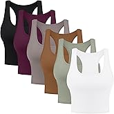 6 Pieces Basic Cotton Crop Tank Tops Sleeveless Racerback Sports Tops Workout Yoga Crop Tops for Women