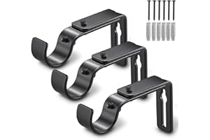 LLPJS Curtain Rod Bracket Adjustable, Drapery Rod Holder Hooks Support Hangers for 1 inch Diameter Window Curtain Rods (Black, 3-Pack)