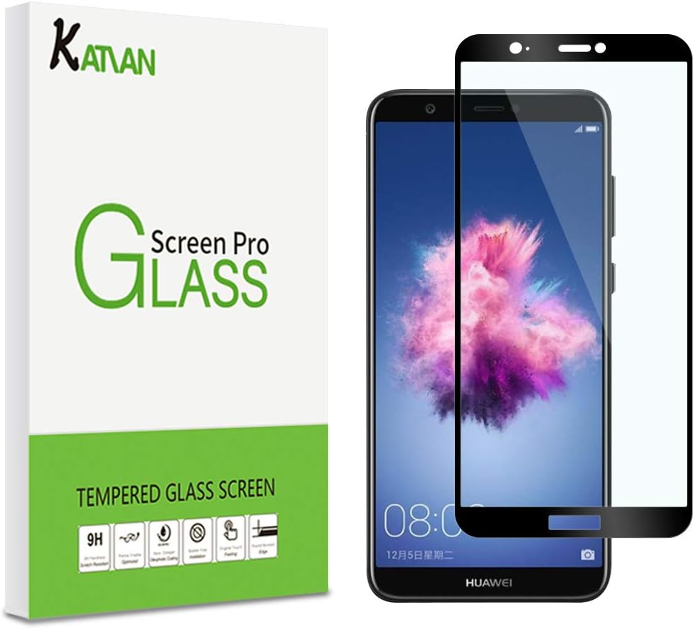 [2 Pack] KATIAN Compatible with Huawei P Smart Screen Protector, HD Clear Protector [Anti-Scratch] [No-Bubble] [Case-Friendly], 9H Hardness Tempered Glass Screen Film for Huawei P Smart (Black)