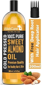 WishCare Pure Cold Pressed Sweet Almond Oil for Hair and Skin, 200ml