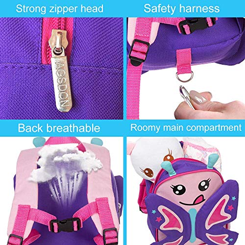 Toddler Backpack with Safety Harness Leash, 9.5" Butterfly Bag - Thumbnail 4