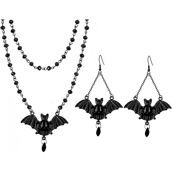 Alilang Gothic Bat Necklace & Earrings Set - Abalone Colored Enamel, Halloween Jewelry, Adjustable Chain - View #10