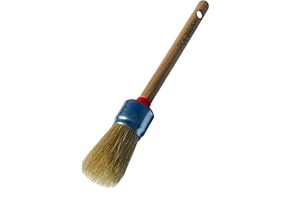 POL BRUSH 1 inch Stencil & Wax European Professional Round Paint Brush - Natural Bristle Wooden Handle - for Chalk, Wax, Acrylic, Oil, Watercolor, Stain, Varnish - for Art, Decor, Walls, Furniture, Woods