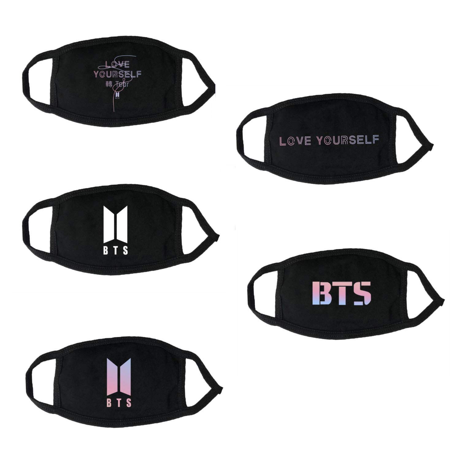 imh BTS Face Mask Set Anti Dust Face Mouth Mask Set for Army, 5 Black