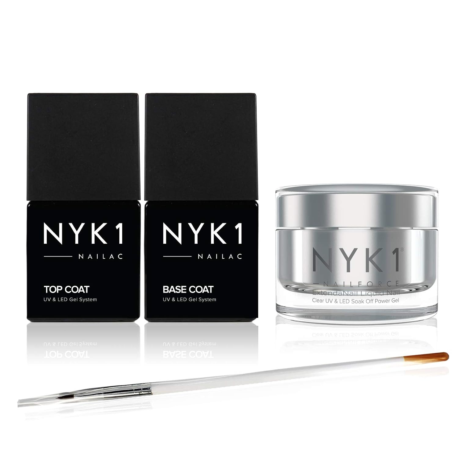 NYK1 NAIL FORCE Builder Nail Gel with Top and Base Coat Polish Pack UV and LED PowerGel ExtendaNail Amazing Gel...