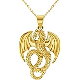 Jewelry America Solid 14k Yellow Gold 3D Winged Serpent Dragon Pendant Necklace