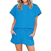 Imily Bela Womens 2 Piece Lounge Sets Summer Short Sleeve Tops and Shorts Set Airport Travel Outfits