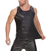 xokesy Men Sexy Leather Tank Top, Soft Matte, Plus Size, Male Black Shiny Vest