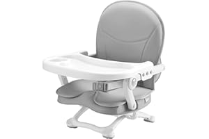 Uuoeebb Portable High Chair for Babies and Toddlers, Booster Seat for Table, Adjustable Height Travel Booster Seat with Tray, Toddler Folding Chair for Travel, Baby Feeding Eating Chair