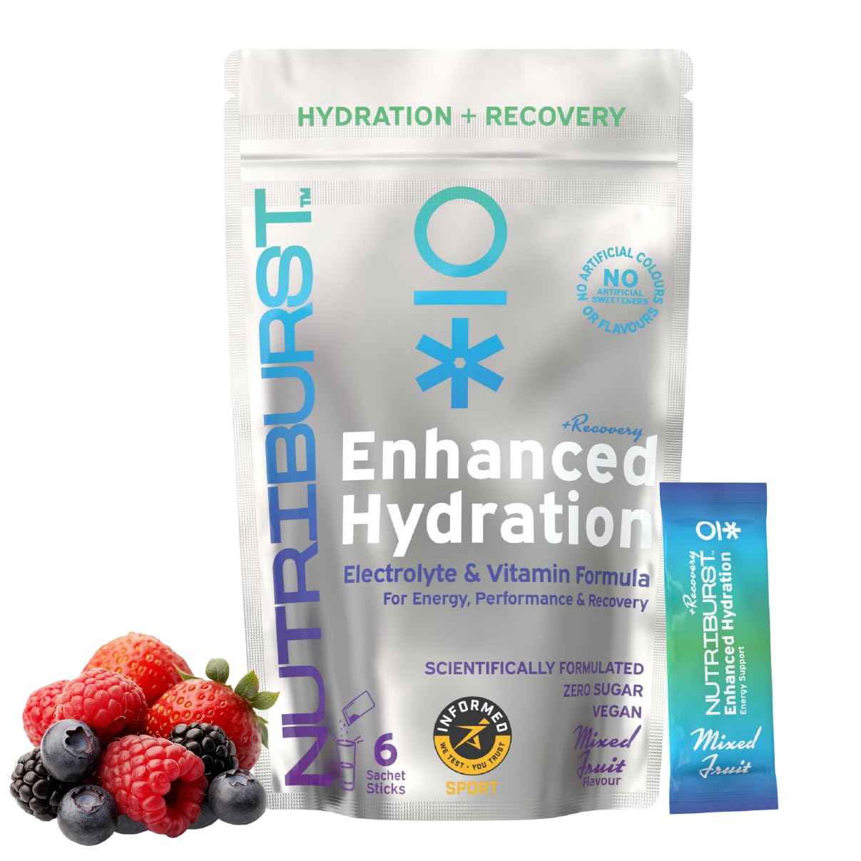 Nutriburst - Recovery Electrolytes + 11 Vitamins & Minerals • Support Energy Levels • Performance • Recovery - Suitable for Vegans - 6 Pack:Mixed Fruit - Enhanced Hydration