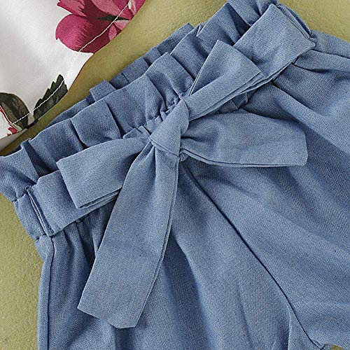 Toddler Baby Girls Floral Straps Tank Top + Ruffle Bowknot Jean Pant Denim Shorts Outfits Clothes Set (Floral Denim, 2-3 Years) - Thumbnail 4