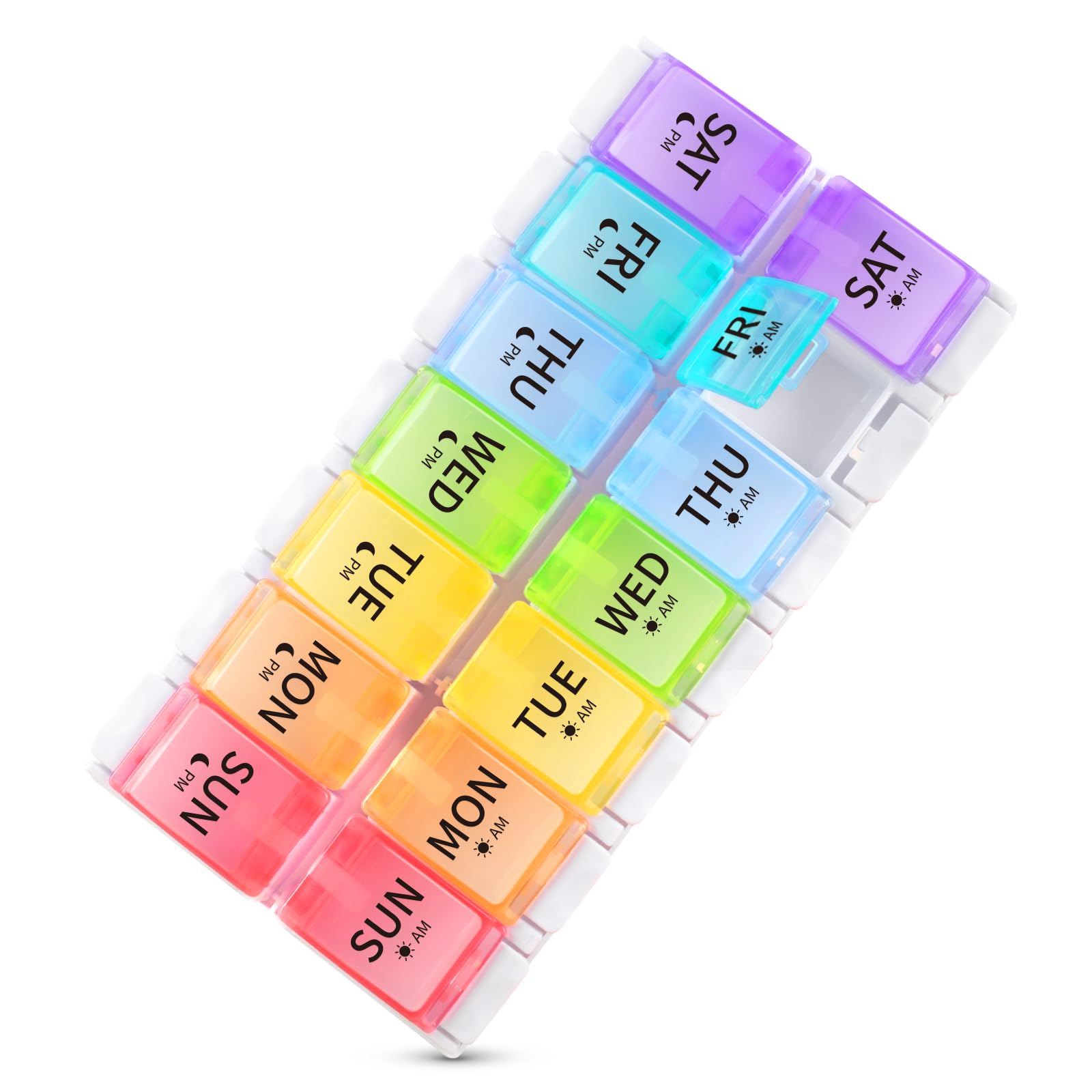 Opret Weekly Pill Organiser, Large Pill Box 7 Day 2 Times a Day for AM PM, Push Button Pop Open Design Travel Tablet Organiser with 14 Compartments, for Vitamins Supplements Medication