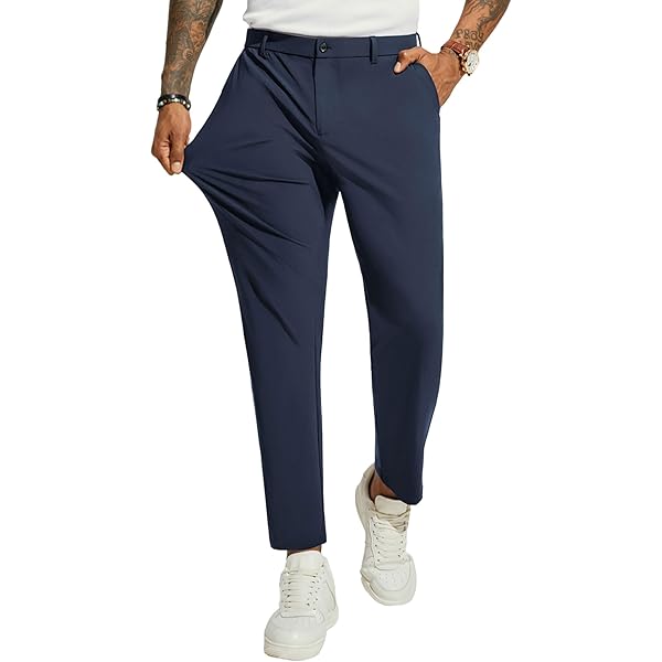 Men's Cropped Suit Pants Stretch Skinny Fit Casual Business Pant Slim Fit  Tapered Ankle Dress Chino Trousers (Black,28) at Amazon Men's Clothing store
