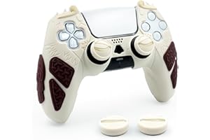 CHIN FAI Grip Cover for PS5 Controller, Wukong-Inspired Ergonomic Silicone Cover with Fiery Eyes Joystick Caps, Chainmail Grip Design & Somersault Cloud Back (Beige)