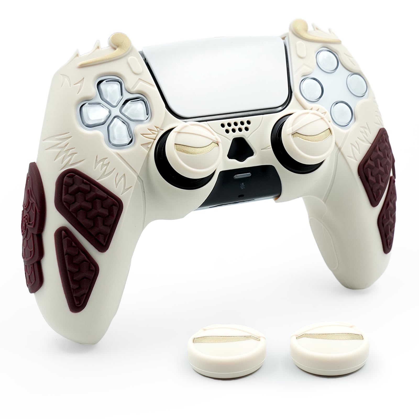 Silicone Grip Cover Compatible with PS5 DualSense Controller, Wukong Themed Anti-Slip Sweat-Resistant Skin, Snug Fit No Need to Remove for Charging with Joystick Caps (Classic Beige)