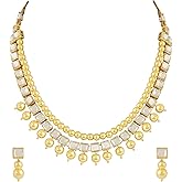 I Jewels Gold Plated Indian Wedding Bollywood Kundan Studed Pearls Choker Necklace Jewellery Set with Earrings for Women (IJ373FL)