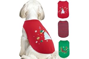 MORVIGIVE 3 Pack Dog Shirt for Christmas Day,Sleeveless Xmas Tank Tops with Dachshund Print & Stripes,Autumn Winter Soft Inner Wear,Funny T-Shirt for Festival Party (Red&Green,M)