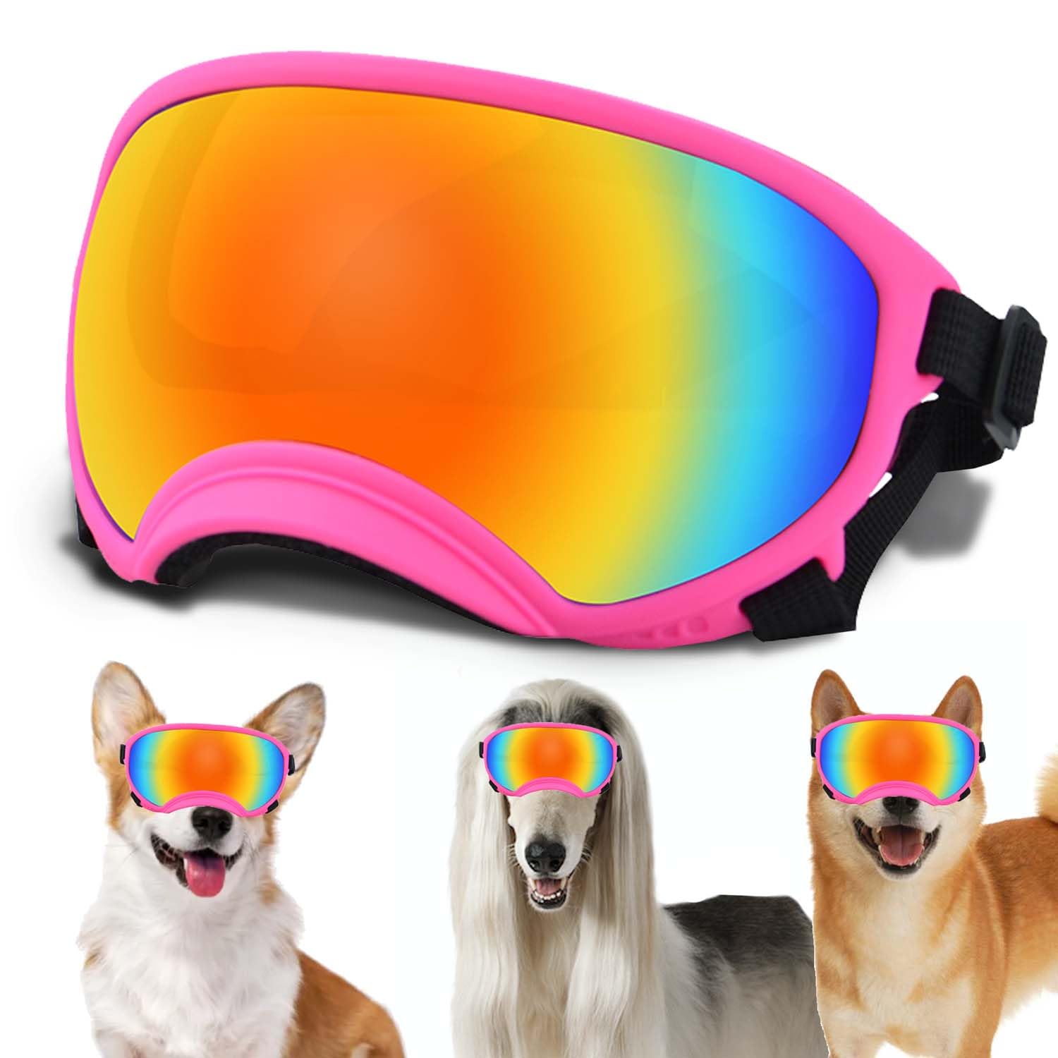 Dog Sunglasses, Dog Goggles with Adjustable Strap, UV Protection, Windproof, Suitable for Small Medium-Dogs, Dogs Eyes Protection