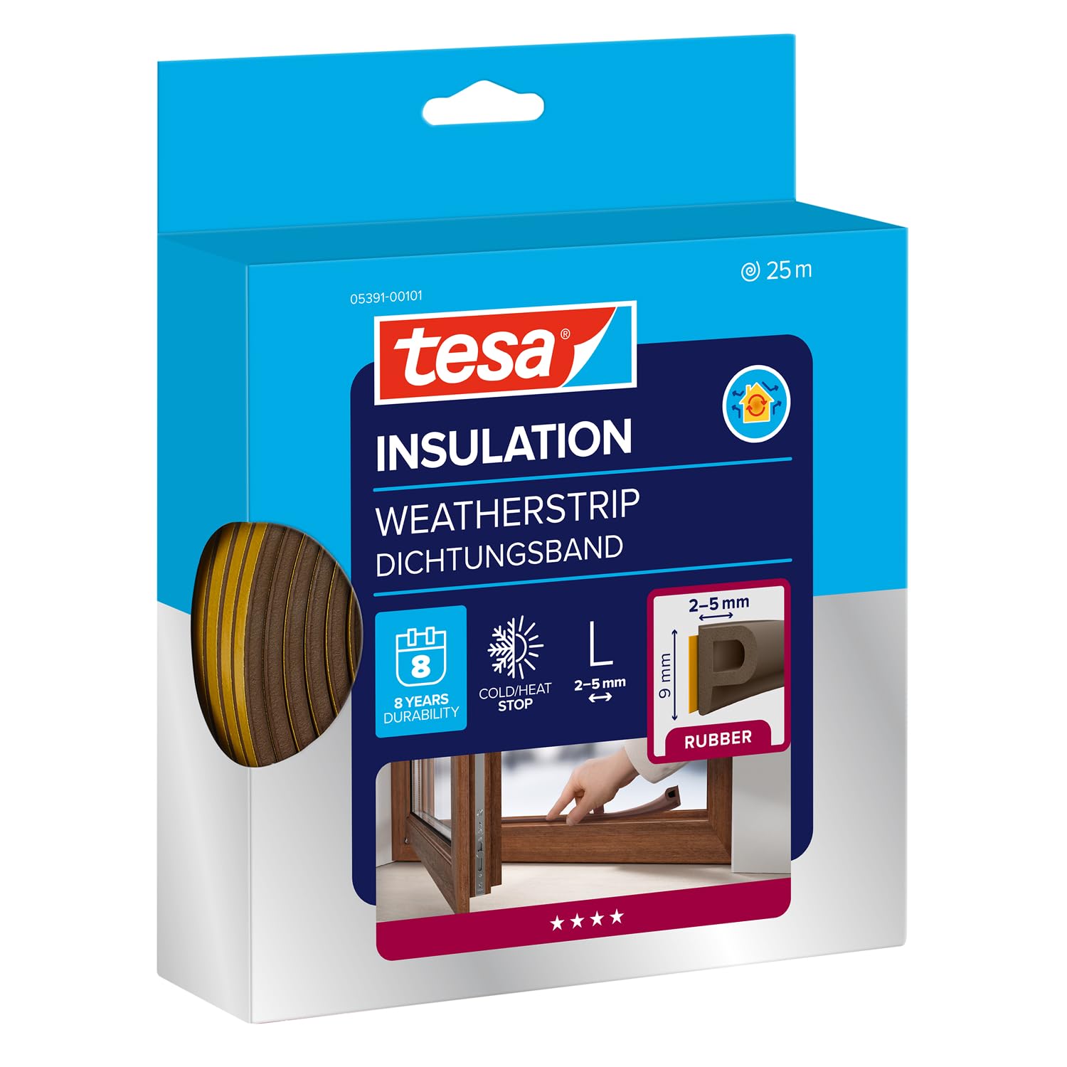 tesa UK 05391-00101-00 P-Profile Draught Excluder, Brown, 25m