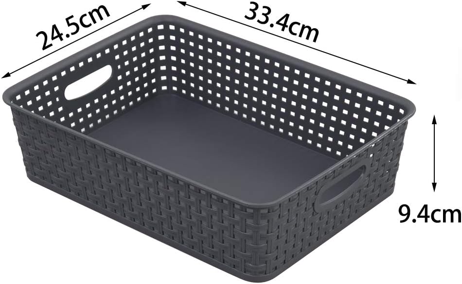 Yarebest 6 Packs Grey Woven Storage Baskets, Plastic A4 Shallow Tray Basket - Image 5