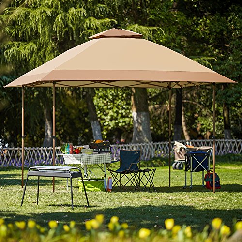 SunTime 12' x 12' Pop Up Canopy with Mosquito Netting and Solar LED, Outdoor Portable Folding Gazebo Tent