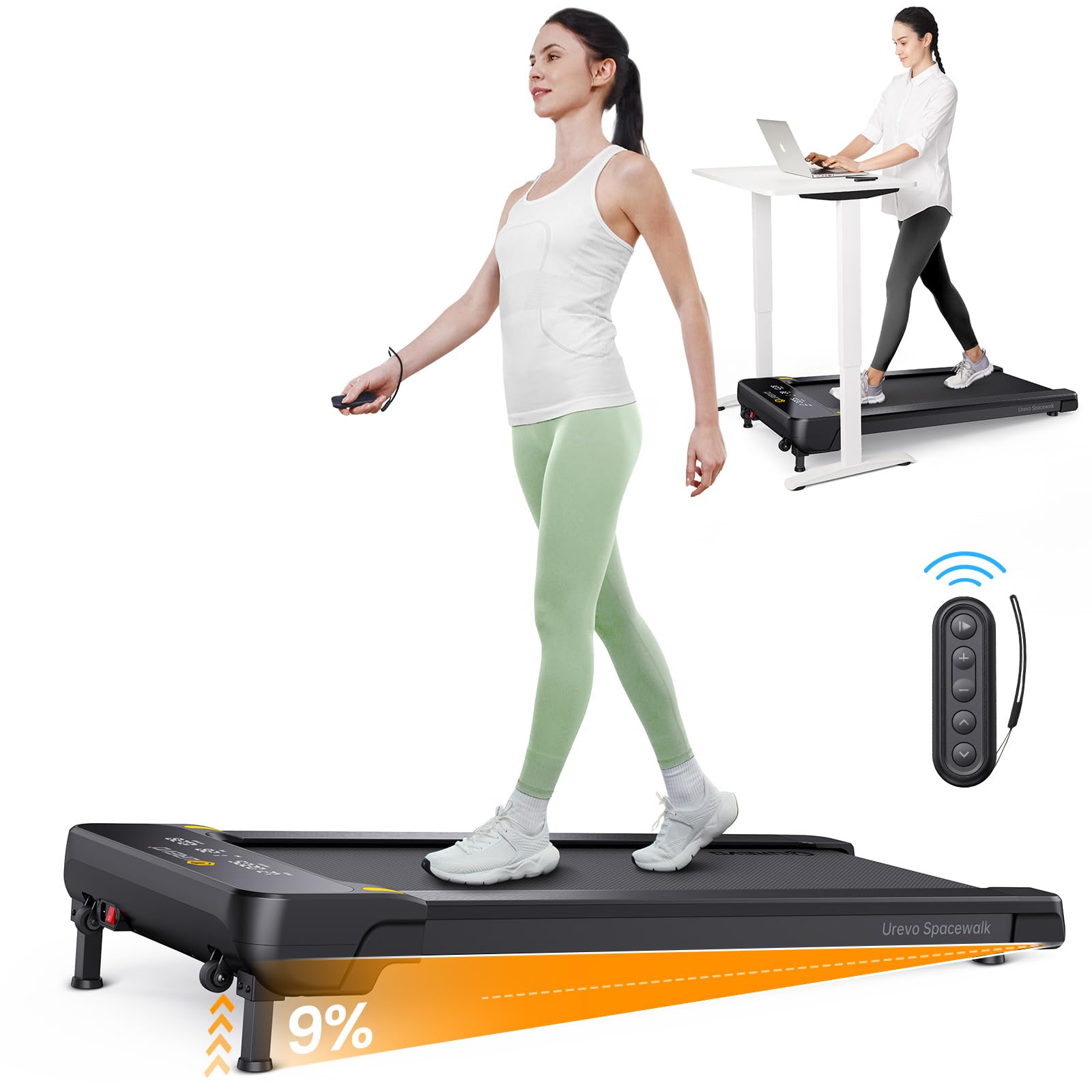 Photo 1 of UREVO Walking Pad with Auto Incline, 9% Incline Under Desk Treadmill for Home/Office, 3-Slope Treadmill with Incline and Large LED Display