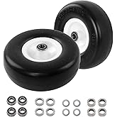 HQPASFY 9x3.50-4 Flat-Free Lawn Mower Tire & Wheel Set of 2, Zero-Turn Mower Front Tires with 3/4" & 5/8" Bearings, Solid Smooth Puncture-Proof Replacement for Hand Trucks Garden Carts