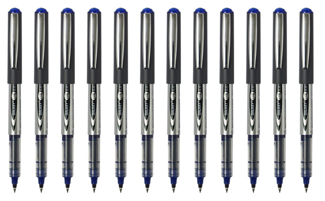 Gullor Vision Stick Fine Point Rollerball Pens, 0.5mm Liquid Ink Quick-Drying Pens for Writing, Blue Ink - Pack of 12