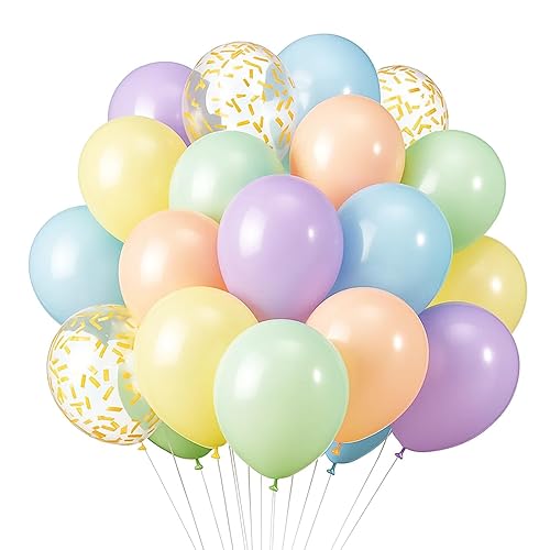 Pastel Balloons, 30 Count 12 Inch Latex Balloons with Metallic Confetti, for Birthday Baby Shower Wedding Party Decorations,